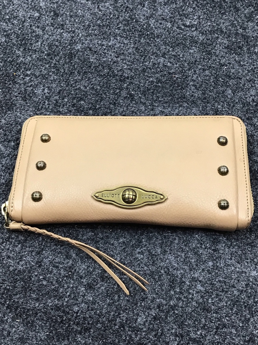 Elliott Lucca Blush Tan Leather Zip-Around Wallet with Stud Accents
